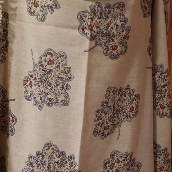 Vintage Brown Fringe Leaf Print Oversized Blanket Scarf Wrap 54x53 - Picture 5 of 10